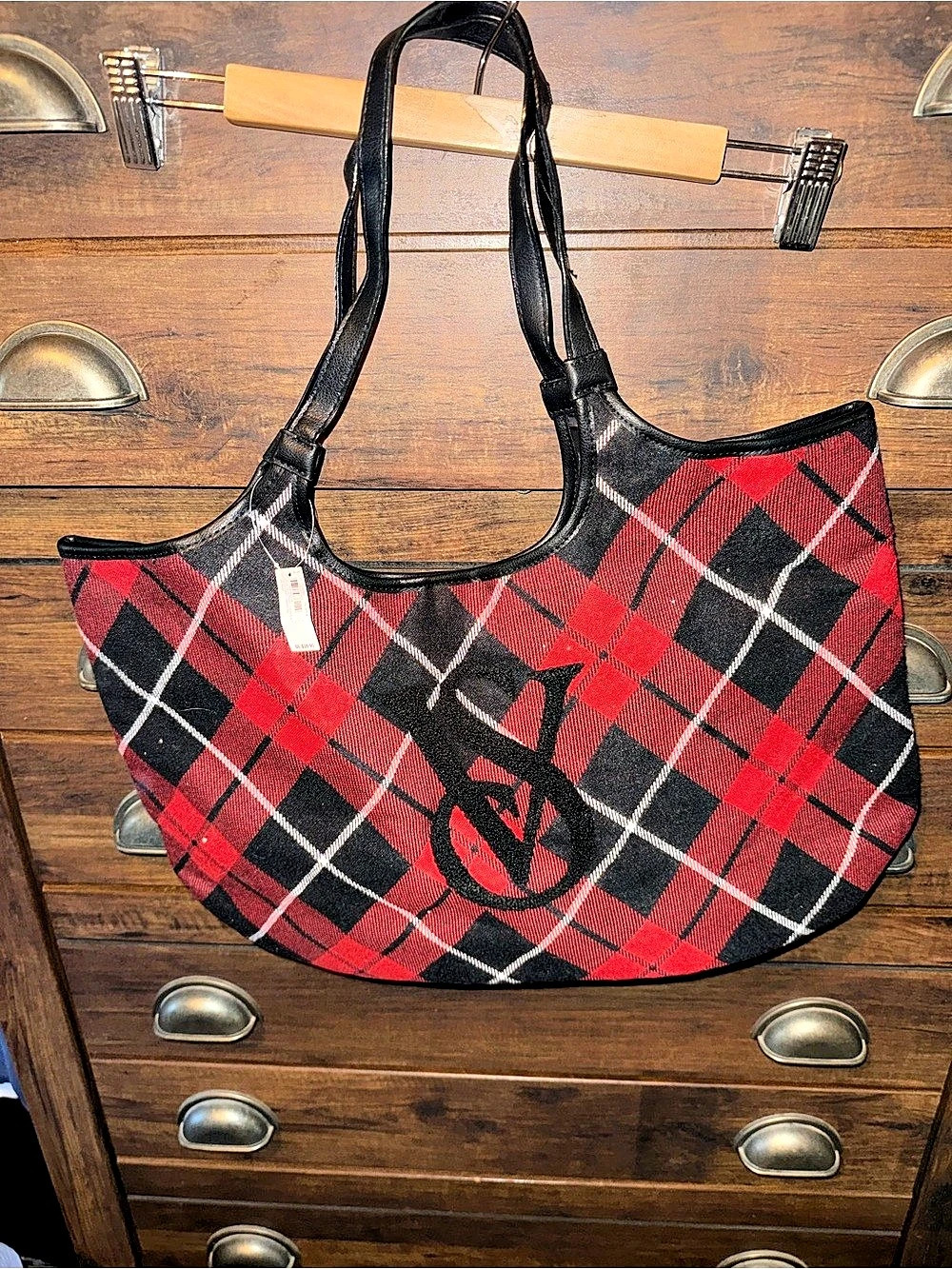 Betsey Johnson Plaid Shoulder Bag in Red & Black NWT